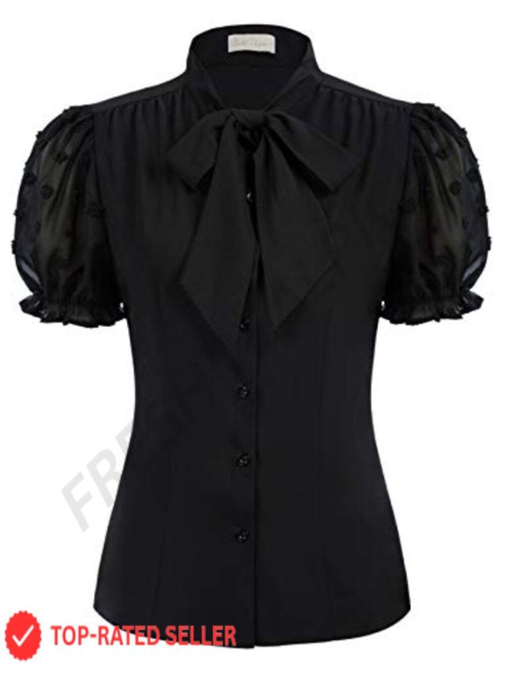 Vintage Mesh Puff Sleeve Bow Tie Blouse Swiss Dot Business Top